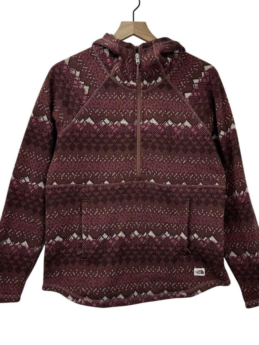 North Face Sweater Women’s M Printed Crescent Fleece Hooded Pullover Fair Isle - Picture 8 of 15